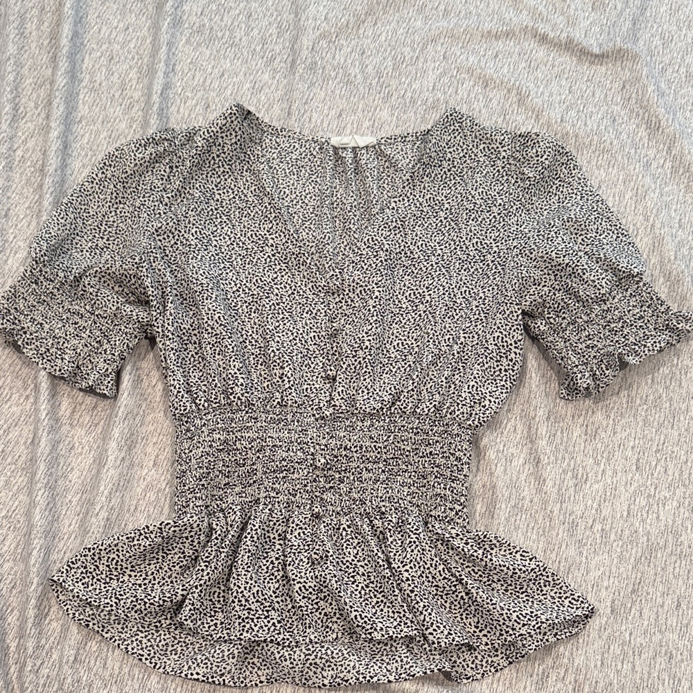 Women's Black and White Smocked Top (Size: XS)